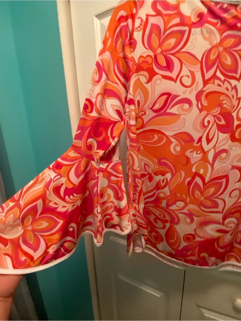 Sam & Jess Vintage Inspired 60’s Groovy Swirl Pink,Orange Blouse Large - Picture 6 of 9